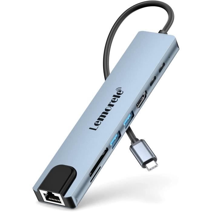 Hub USB C, Adaptateur USB C 8-en-1 avce Ethernet LAN RJ45, 100W PD ...