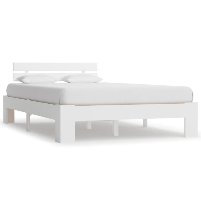 Cadre de lit en bois massif blanc 140 x 200 cm - France Stock®