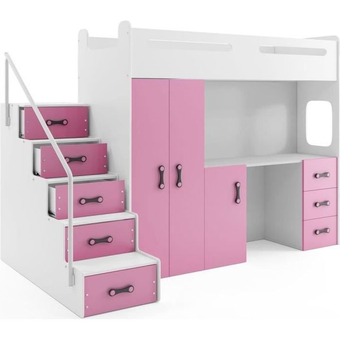 Lit Mezzanine Fille Avec Placard Et Bureau Rose Achat Vente Pas Cher