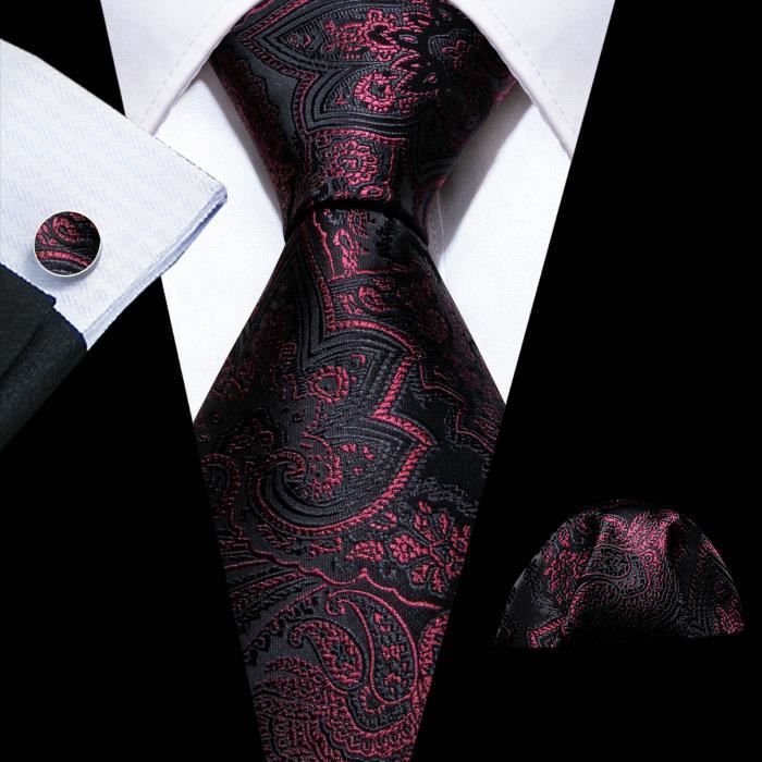 Amropi Set Cravate Soie Prunier Fleur Tissée + Carré De Poche Homme - Mariage, Soirée, Élégance Classique
