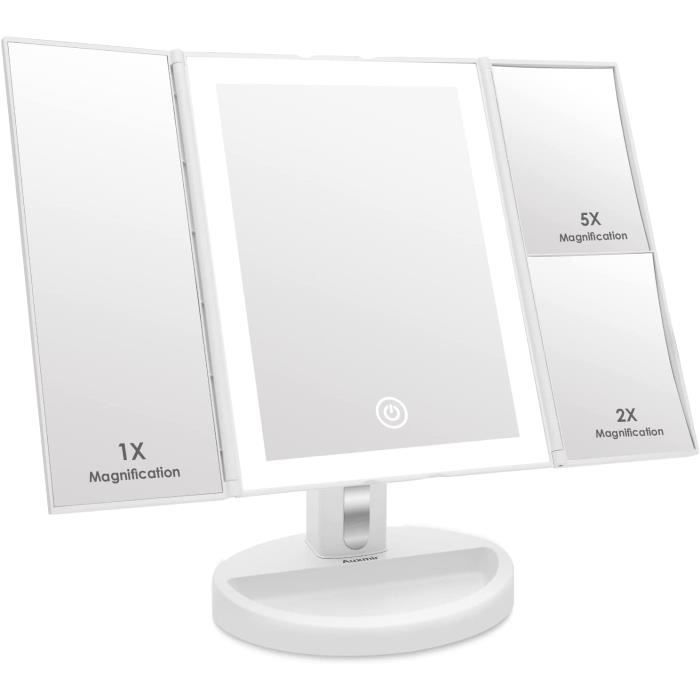 Miroir Grossissant De Salle De Bain 5x - LED Rechargeable, 3 Couleurs, Montage Murale Sans Perçage