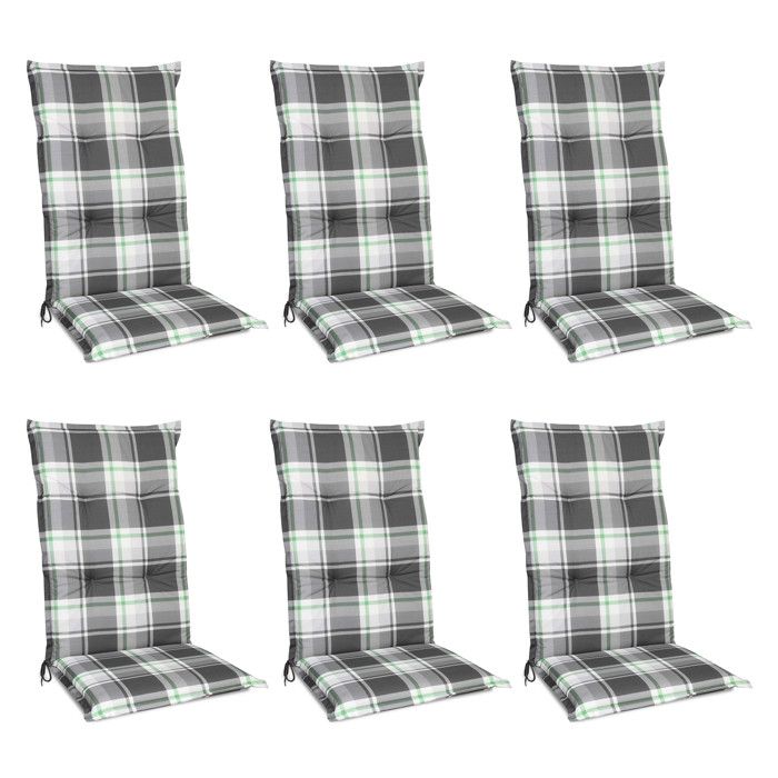 Lot de 6 coussins de chaises à hauts dossiers 120x50cm Coussin vert menthe à carreaux Lot de 6 coussins de chaises à hauts dossiers 120x50cm Coussin vert menthe à carreaux