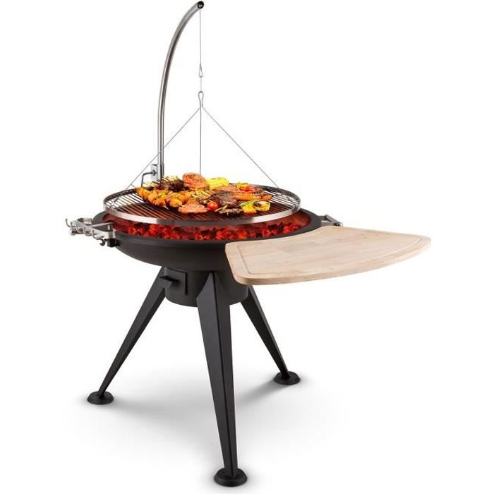 Braséro - Blumfeldt Delion - Braséro barbecue - Grill pivotant potence Pieds hauts - Braséro extérieur - Câble Acier - Noir