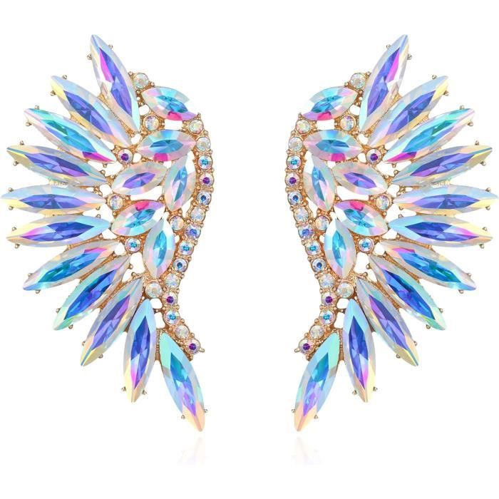 Boucles D'Oreilles Coeur D'Océan Ailes D'Ange CRYSLOVE - Argent 925 Cristal Bleu