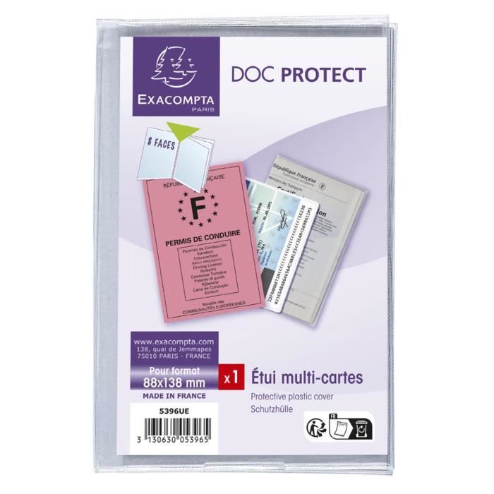 Etui de protection - EXACOMPTA - Multi-cartes 4 volets - PVC lisse - Transparent - Usage intensif