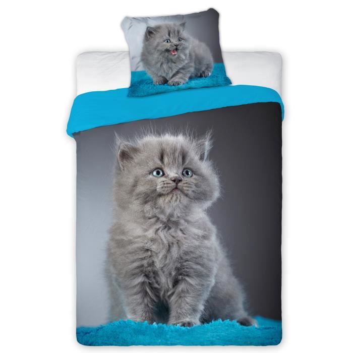Chat Chaton Linge De Lit Housse De Couette 140x0 Taie Parure De Lit 1 Personne 100 Coton Achat Vente Pack Linge De Lit Cdiscount