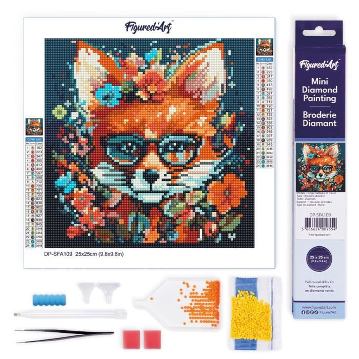 Figured'Art - Kit Diamond Painting 5D Mini 25x25cm 'Lama Fantasy Con Fiori', Tela Completa Da Ricoprire Con Diamanti Rotondi