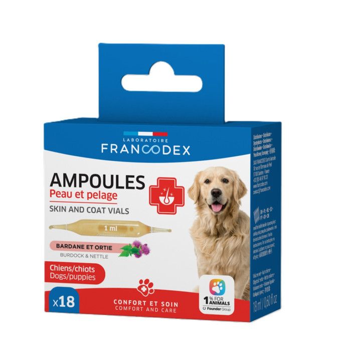 Ampoules Peau et Pelage 18 x 1 ml Pour Chiots et Chiens - Francodex