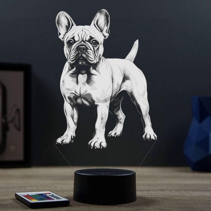 Lampe 3D Animal Chien Bouledogue Français – LED – Idée Cadeau – Fabriquée en France