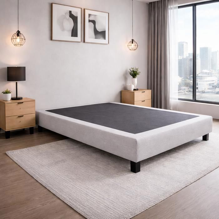 Sommier tapissier 140x190 gris Gamme Prestige Hôtel bois massif + pieds offerts