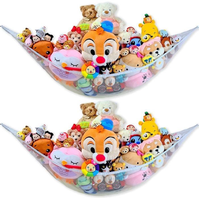 2PCS Rangement peluche Jouet Hamac enfant Hamac Jouet de Rangement Filet pour Les Jouets de Stockage avec 6 crochets