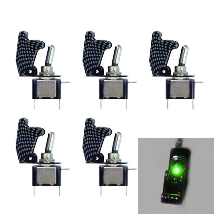 Pack De 5 Interrupteurs à Bascule LED Bleu Avec Couvercle Fibre De Carbone - 12V 20A - Pour Voiture, Camion, Bateau, Moto