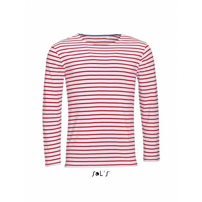 t-shirt rayé marinière homme - manches longues - 01402 - rouge