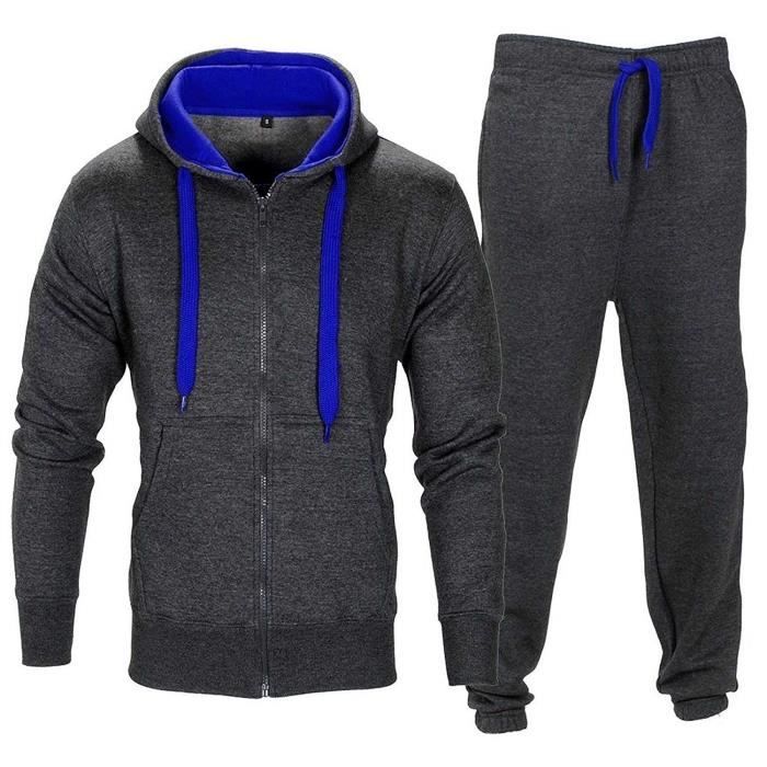 Survêtement Homme 2 Pièces Sport Loisir Grande Taille - Ensemble Jogging Respirant Capuche Bleu