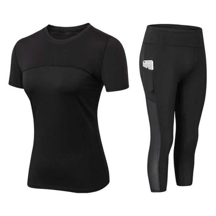 T-Shirt Sport Femme Fitness Manches Courtes Maille Séchage Rapide Pour Yoga  Course Musculation Jogging Noir - Cdiscount Sport