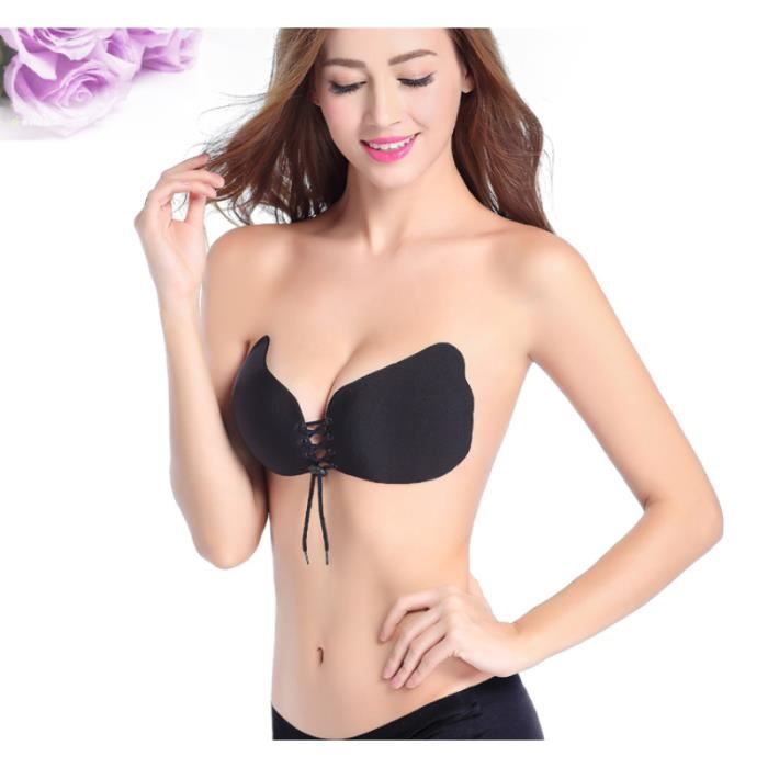 Soutien gorge adhésif invisible silicone pas cher femme lacet push up Bra  sans Bretelles Dos nu Réutilisable pour marié robe de soir Noir Noir -  Cdiscount Prêt-à-Porter