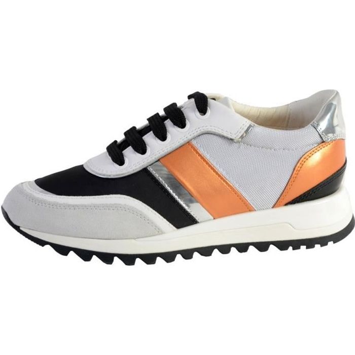 Basket Geox Femme D Tabelya Off White Black Cuir Lacets