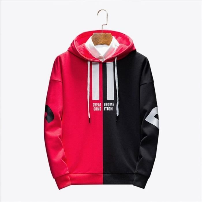 Hommes Sweat Capuche Noir Rouge pissure Surdimensionn Style Hip Hop Sweat Capuche Impression Lettre Automne Hiver Chaud pais