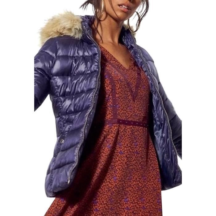 Doudoune capuche fourrure bleu outlet
