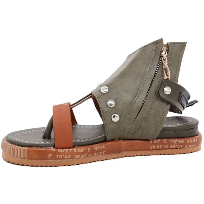 Wyongtao 2025 Sandales Et Nu-Pieds Femme Tongs Été Confortable Bout Ouvert Sandale Creuse Respirant Chaussures Orthopediques Flip Flops Pantoufles De Plage Cheville Élastique Bande Pas Cher