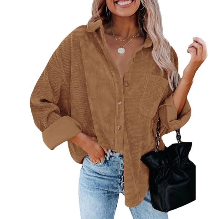 Chemisier Femme Velours Côtelé Cecil - Col Chemise, Manches Longues Retroussées, 100% Coton, Automne - 4