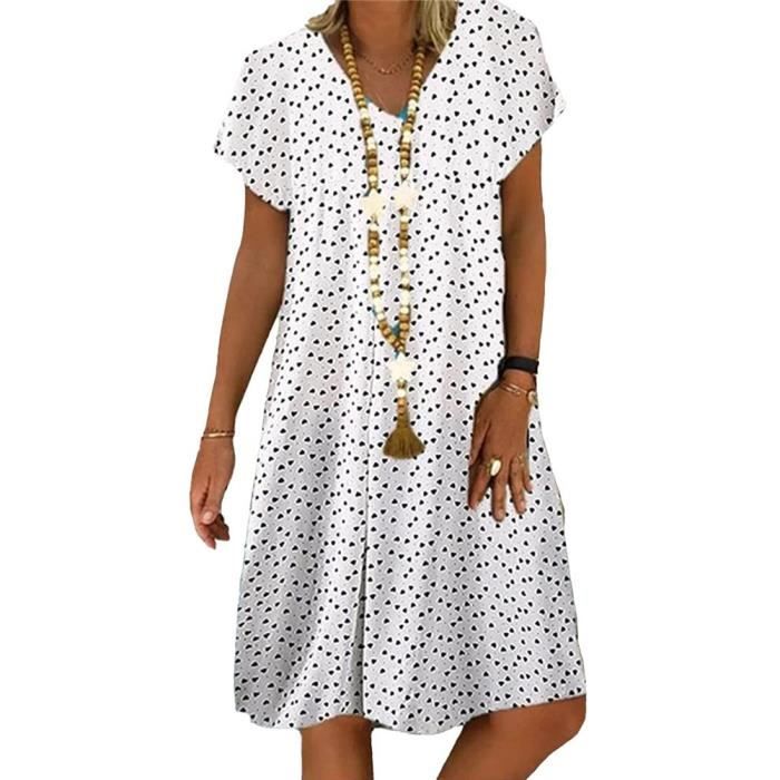 Robe Femme à Pois - Col V, Manches Courtes, Lâche - Style Bohème Élégant Pour Été