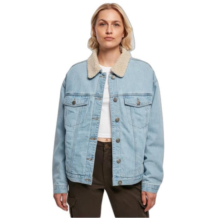 Veste en jean à col sherpa oversize femme Urban Classics GT bleu