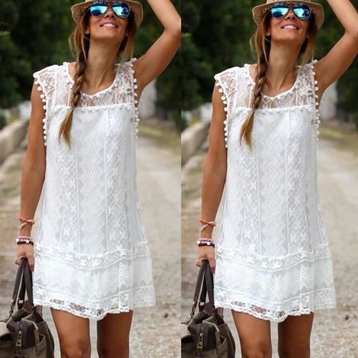Robe femme noir courte en dentelle blanc Blanc Cdiscount Pr t