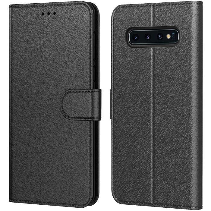 New Teck Coque Samsung Galaxy S10 Pochette Etui Housse S8 Cuir a Clapet avec Fermeture Magnetique et Multifonctionnel Noir