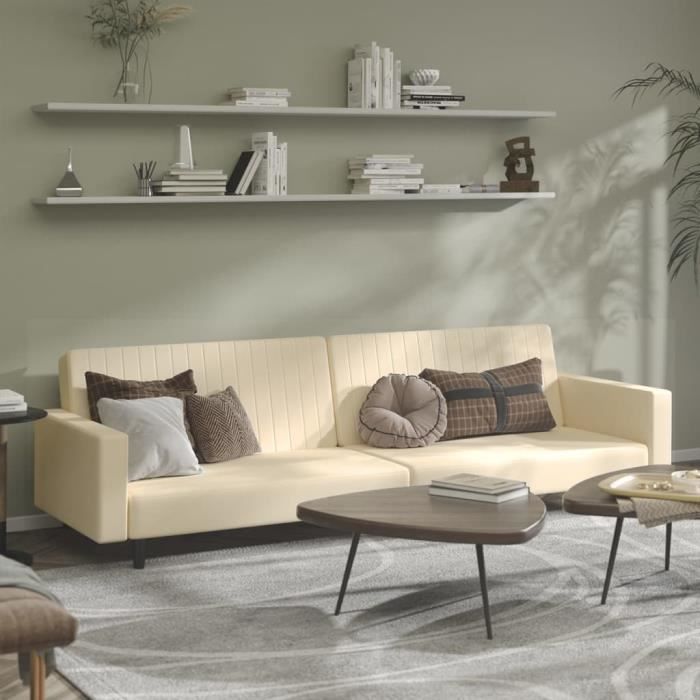 beau - sofa 2 places canapé-lit réglable - crème velours{2254}