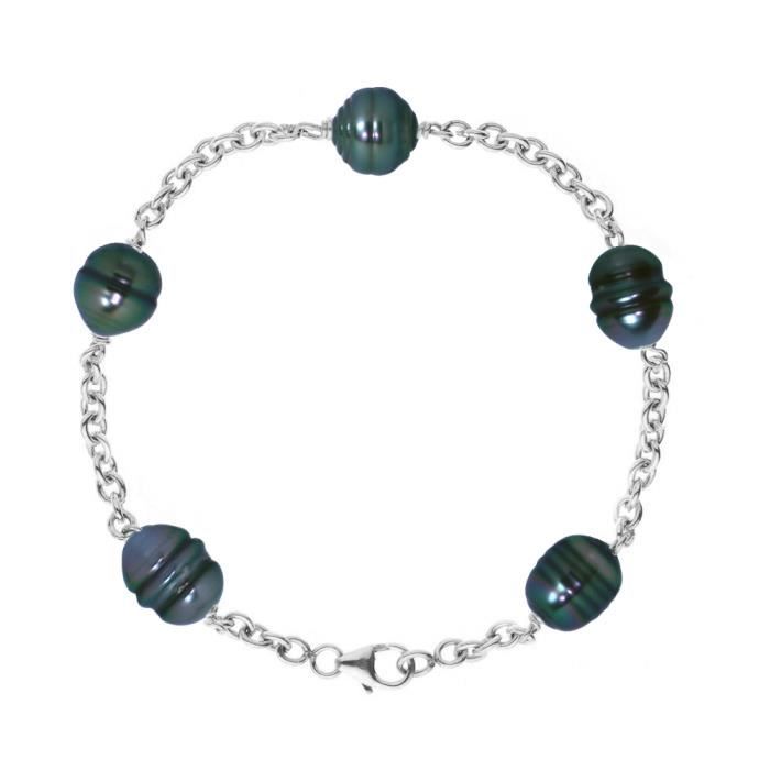 Bracelet - PERLINEA - 5 Perles de Culture de Tahiti 9-10 mm - Argent 925 - Mousqueton - 18 cm Bracelet - PERLINEA - 5 Perles de Culture de Tahiti 9-10 mm - Argent 925 - Mousqueton - 18 cm