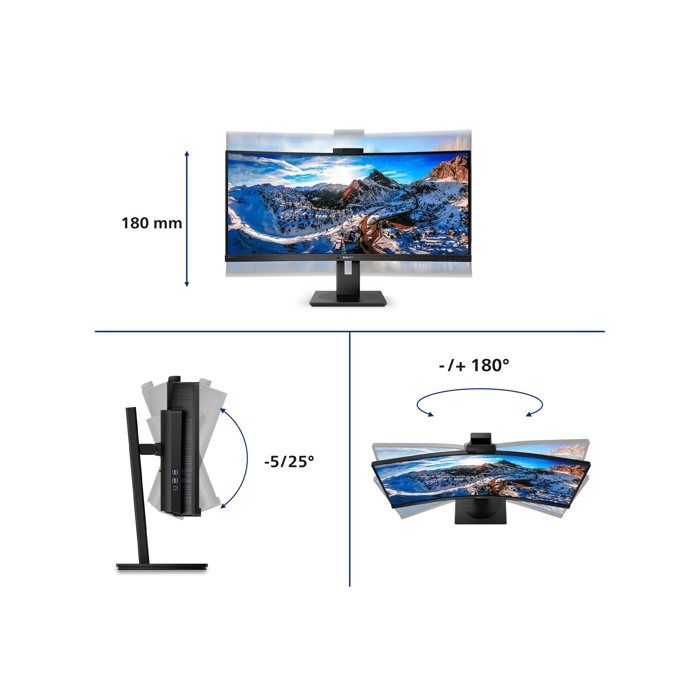 Philips 346P1CRH00 34inch USB C Docking Display 3440x1440 Curved VA 5ms GtG Has USB CDP in+OutHDMI RJ45 USB HUB Speakers VESA - vue 6