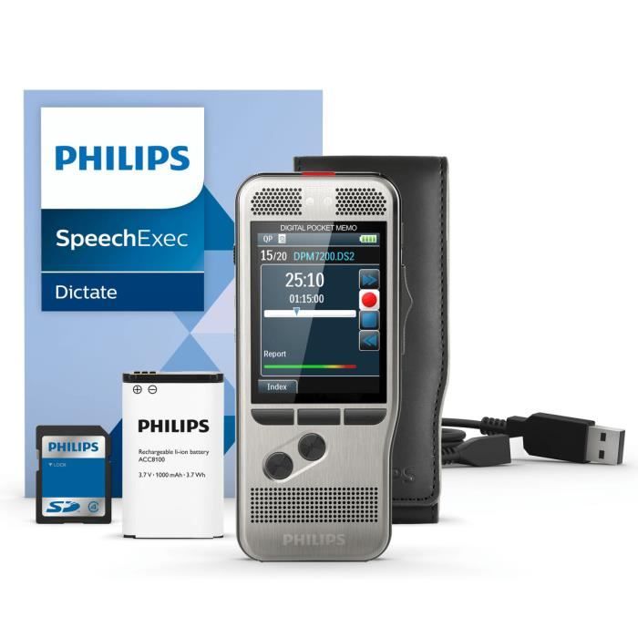 Philips DPM7200 - Dictaphone numérique 8 Go avec deux microphones et slot SD ( Catégorie : Dictaphone )