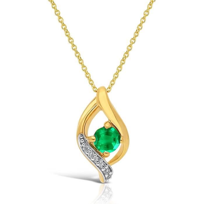 Collier Femme Plaqué Or Acier Inoxydable Avec émeraude Simulée Et Diamants - Sans Emballage