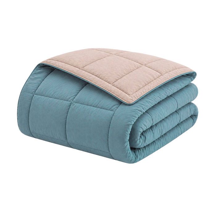 CALGARY - Couette Chaude Microfibre 400gr/m² - Beige Galet & Vert Lac - 220 x 240 cm