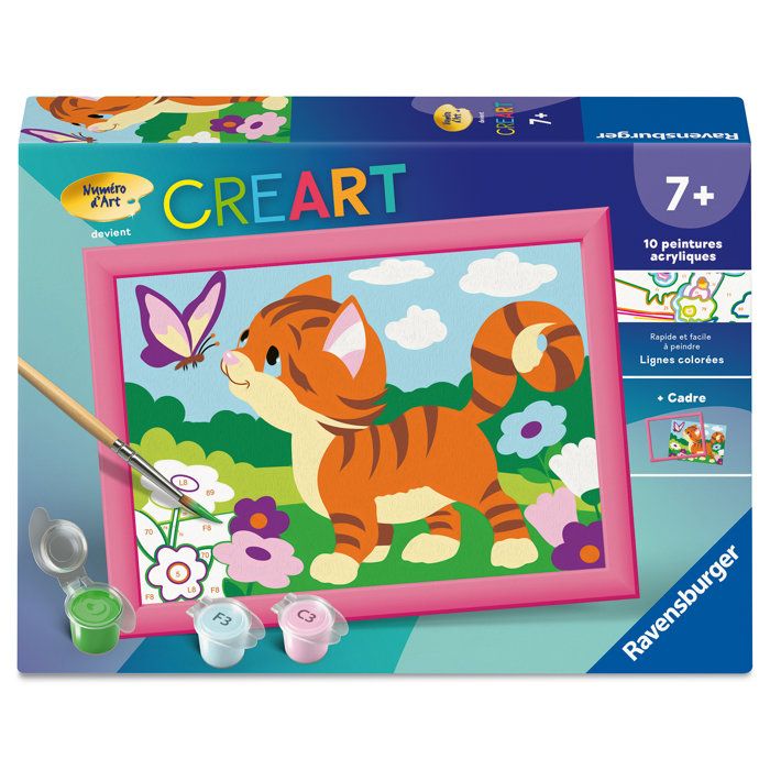Ravensburger – CreArt Kids 13x18cm – Numéro dArt – Chat avec papillons – Kit de peinture par numéros – Dès – 12023219