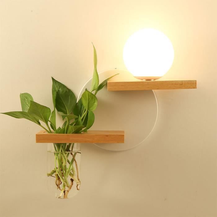 RUMOCOVO® Applique murale en bois design créatif moderne Pot de plantes vertes luminaire décoratif dintérieur - 211
