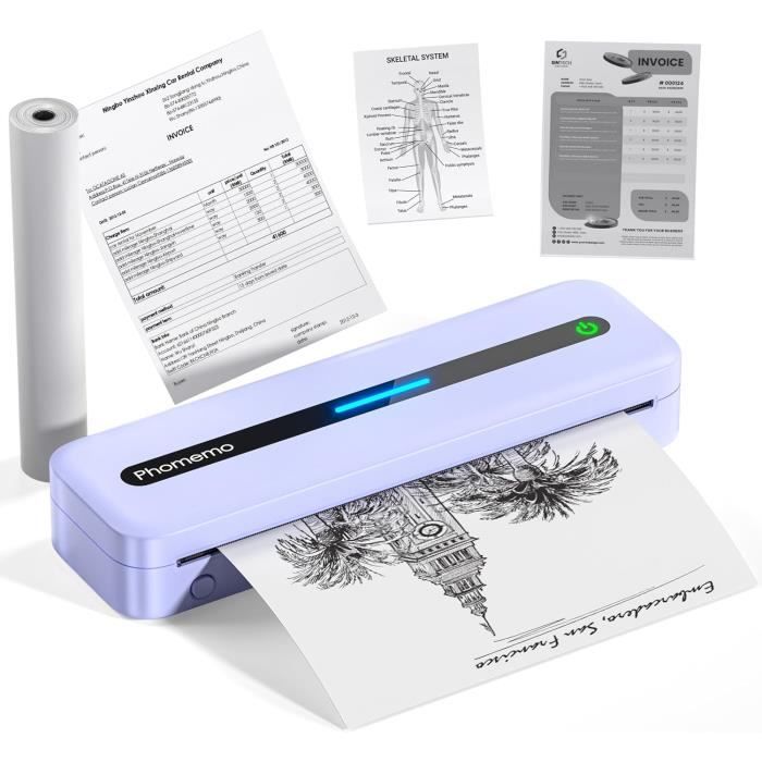 Imprimante Thermique Portable Bisofice A4 - 304DPI Sans Encre - Bluetooth/USB - Batterie 2600mAh