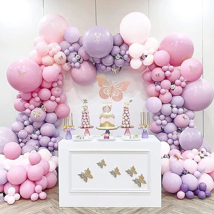 Kit De 104 Guirlandes D'Arche De Ballons Violets Et Roses En Latex