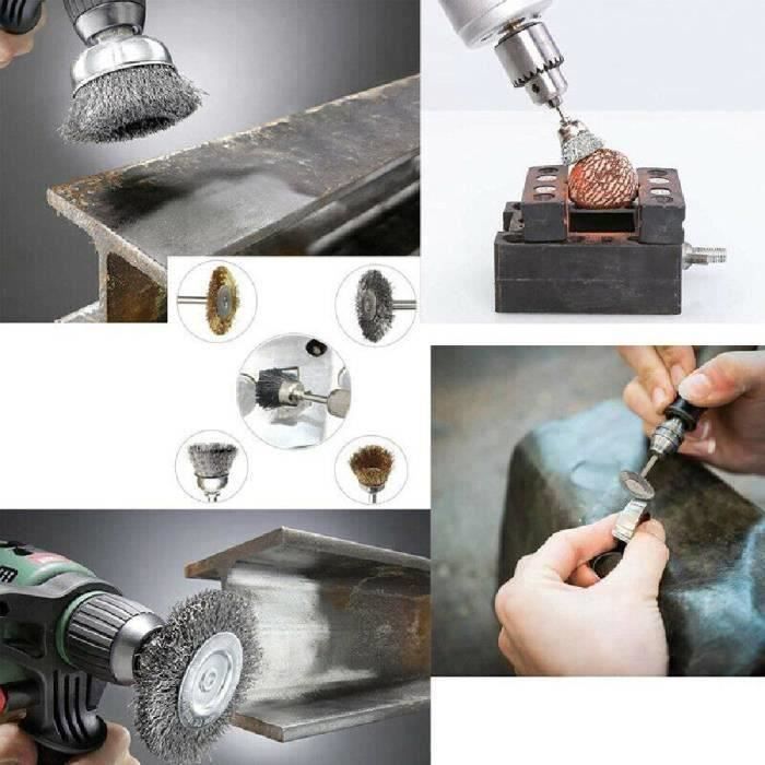 Lot De 10 Brosses Métalliques Rotatives En Acier Inoxydable 8mm - Tiges De 100mm Pour Perceuse Ou Dremel