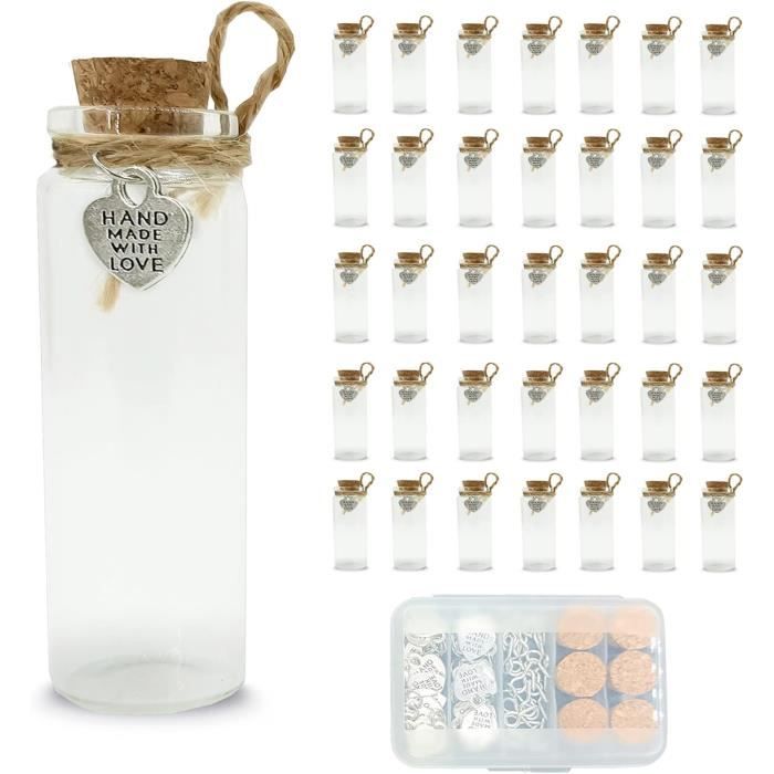24 Petites Fioles En Verre 30 Ml Avec Bouchons Liège - Kit DIY Avec Étiquettes, Ficelle, Décorations - Pour Dragées, Liqueurs, Cadeaux (Mariage, Baptême)