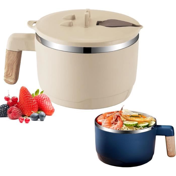 Bol à Nouilles Instantanées 1200 Ml Avec Couvercle Et Cuillère - En Acier Inoxydable Double Paroi - Pour Micro-ondes, Portable