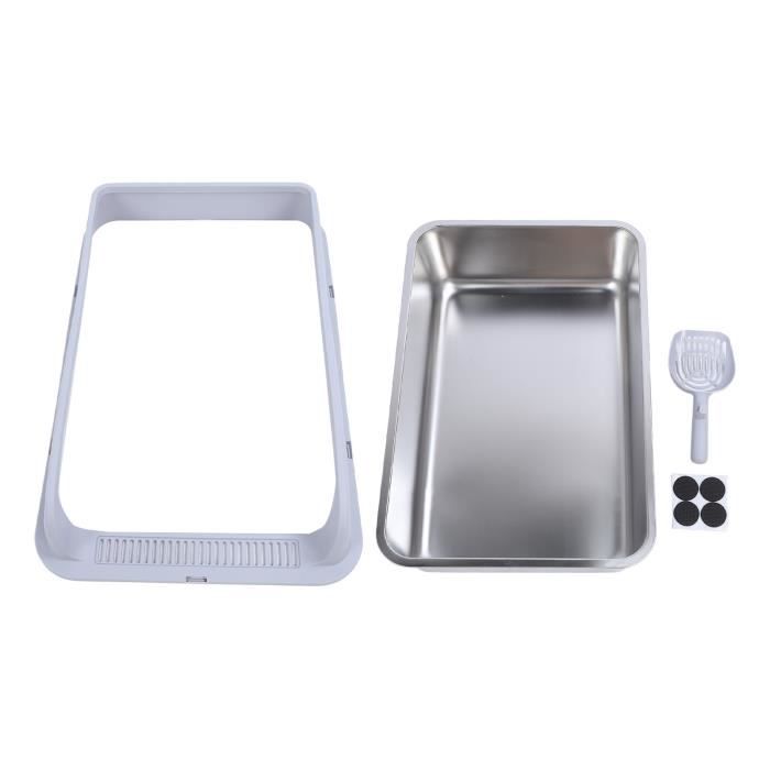 Bac à litière pour chat - SURENHAP - Gris - Acier inoxydable - Étanche - Grand format