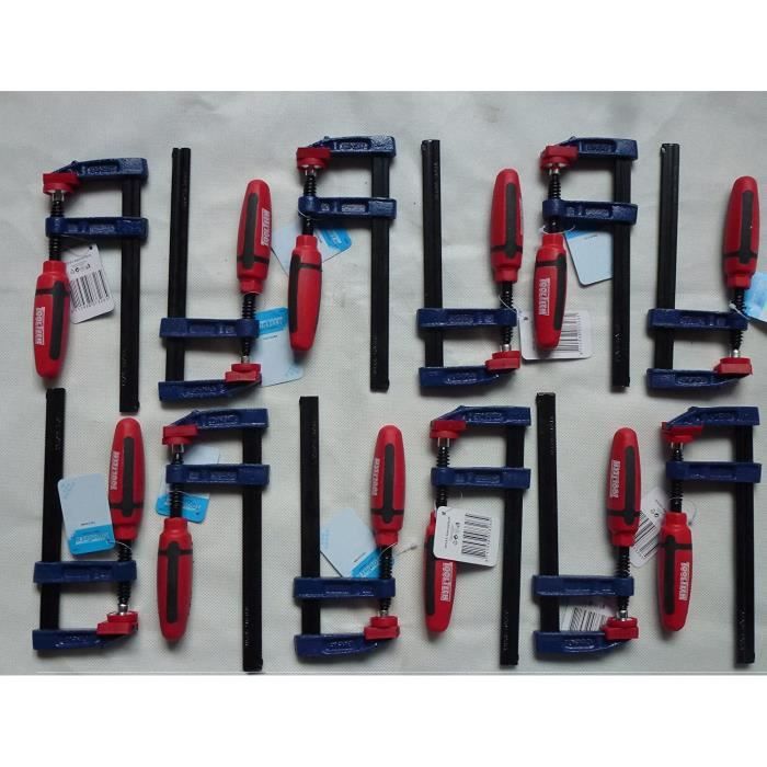 Lot De 10 Serre-joints 50 X 150 Mm GEPCO - Acier, Poignée Plastique Rouge, Pour Bricolage, Menuiserie