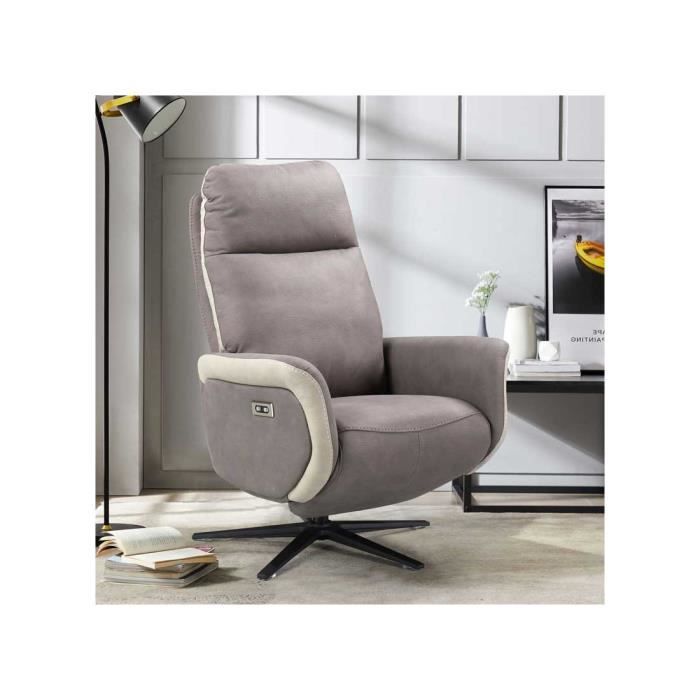 fauteuil relax pivotant gris/gris clair - tito - l 76 x l 81 x h 113 cm