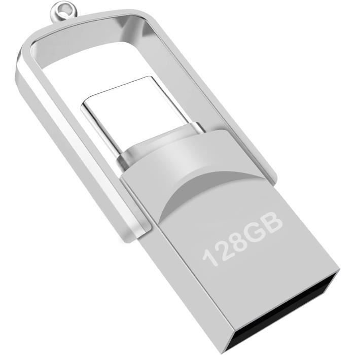 Clé USB-C 128Go 2-en-1 - Double Connecteur Pour Smartphone, PC, TV | Métal, Transfert Rapide