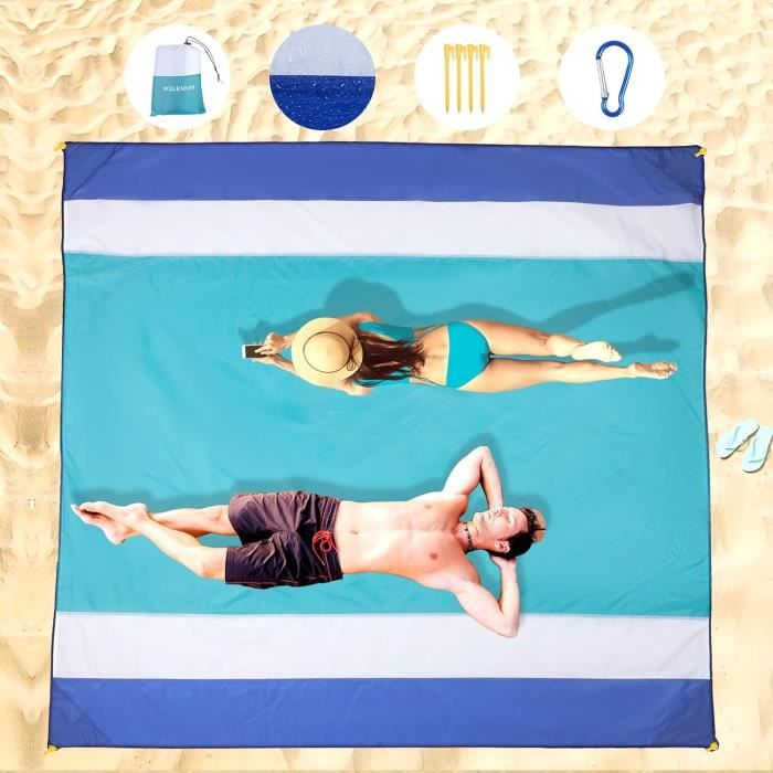 ISOPHO Couverture Pique-Nique 243x274cm - Tapis Plage Imperméable Anti-Sable Avec Fixations