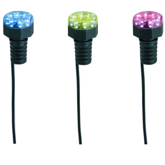 Lampe d'étang sous-aquatique MiniBright 3 x 8 LED - UBBINK - Noir - Transparent, Rouge, Vert, Bleu