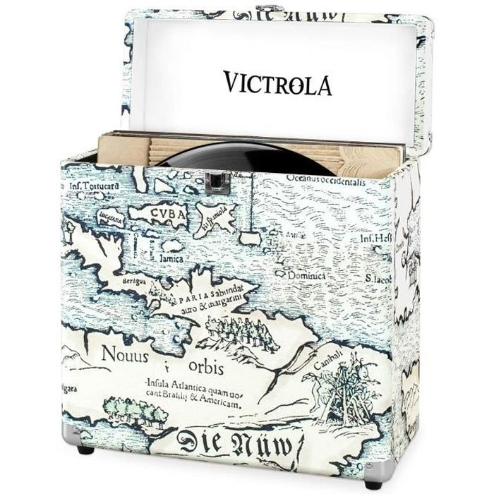 VICTROLA Valise a vinyles range/transporte 30+ albums imprime carte