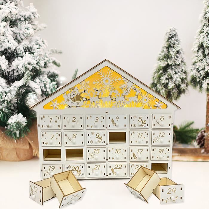 Calendrier De L'Avent DIY à Remplir | 24 Maisons En Carton | Avec Guirlande LED | Autocollants Numérotés